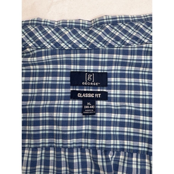 George Mens Shirt  Blue ‎ Plaid Short Sleeve Button Up Single Pocket - Picture 5 of 10